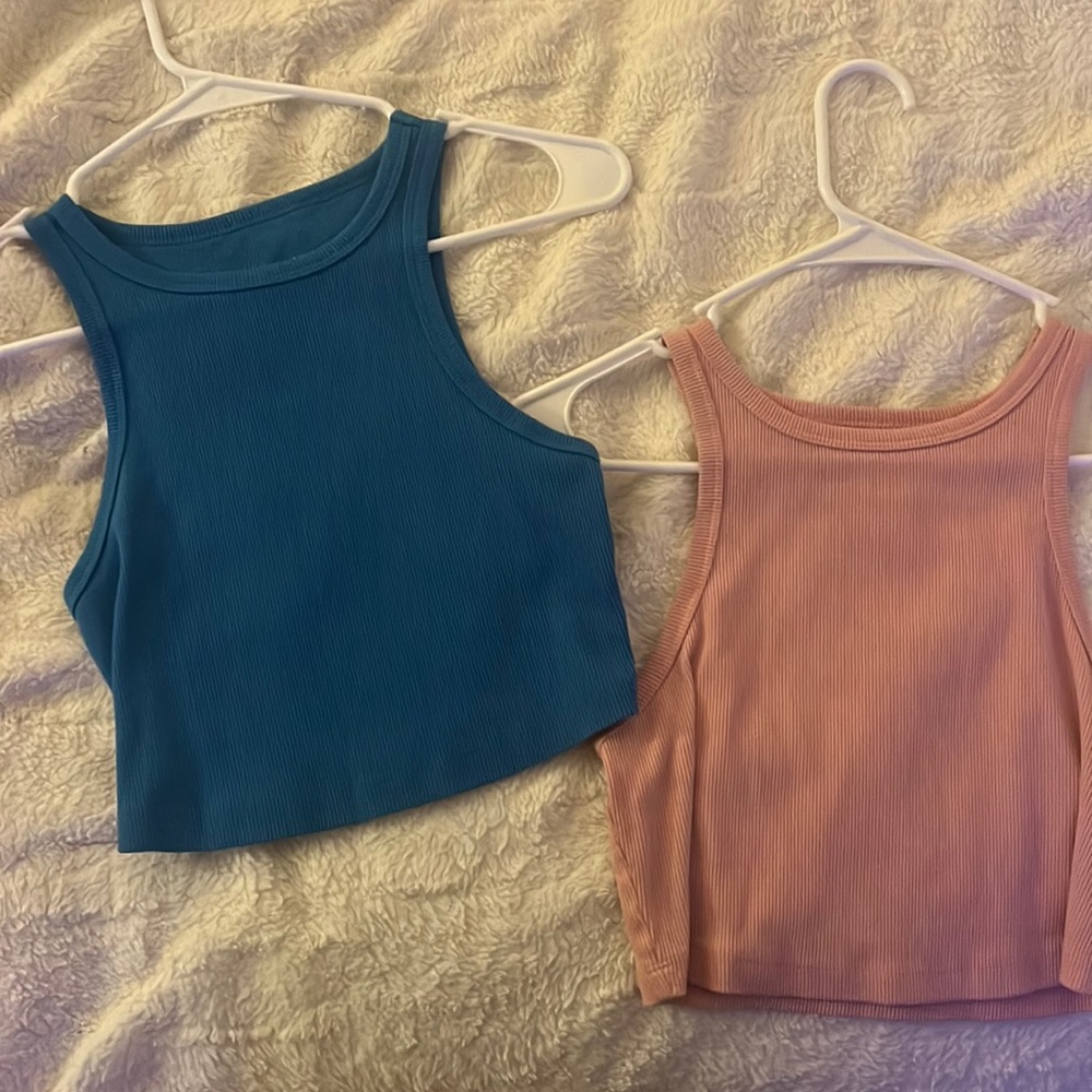 Pink and blue tank tops.